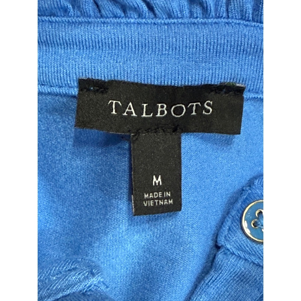 Talbots Ruffle Henley Top Womens Medium Blue Long Sleeve Stretch Knit Casual - Picture 3 of 8